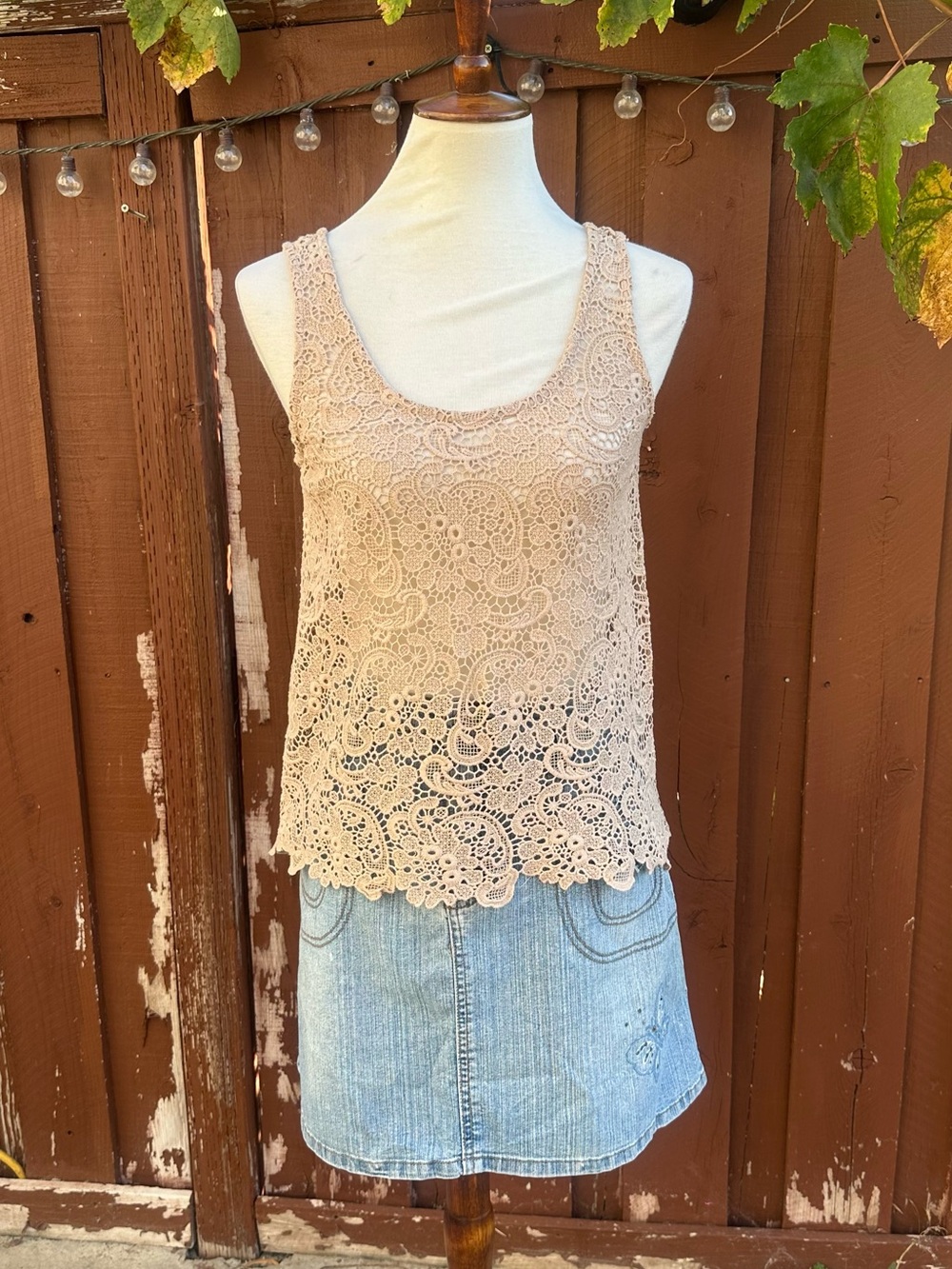 Ambiance Beige Lace Crochet Camisole
